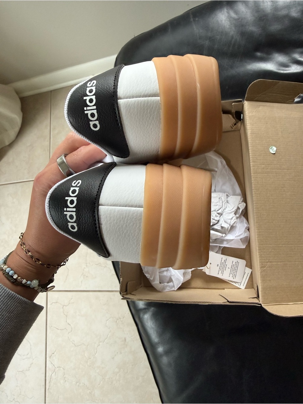 adidas White and Black VL Court Bold Sneakers - Picture 4 of 9